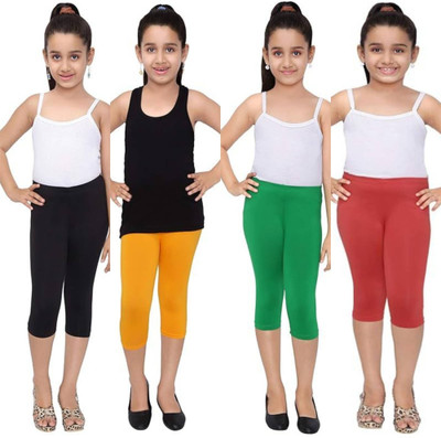French Kleider Capri For Girls Casual Solid Cotton Lycra Blend(Multicolor Pack of 4)