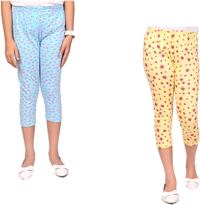 Indistar Capri For Girls Casual Printed Pure Cotton(Multicolor Pack of 2)