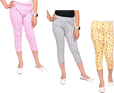 Indistar Capri For Girls Casual Printed Pure Cotton(Multicolor Pack of 3)
