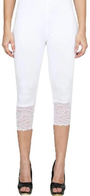 snowball Capri For Girls Casual Self Design Cotton Blend(White Pack of 1)