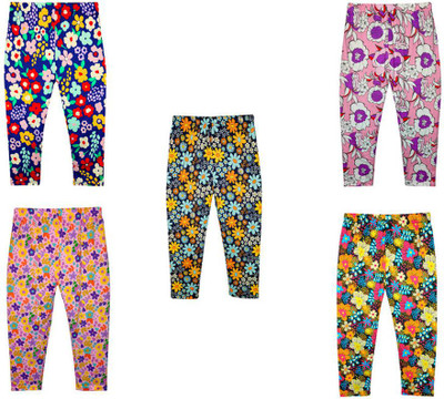 KAVYA Capri For Girls Casual Printed Polyester Blend(Multicolor Pack of 5)