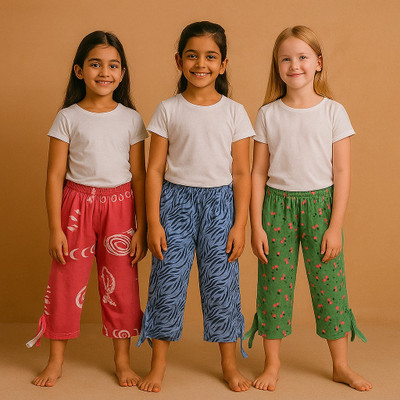 KNETLY Capri For Girls Casual Printed Pure Cotton(Multicolor Pack of 3)