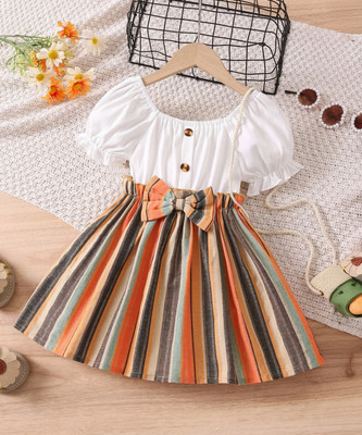 MANSICREATION Girls Midi/Knee Length Casual Dress(White, Half Sleeve)