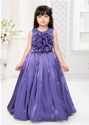 AYATFASHION Indi Girls Maxi/Full Length Festive/Wedding Dress(Purple, Short Sleeve)