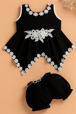 NURAZDRESSES Baby Girls Below Knee Festive/Wedding Dress(Black, Sleeveless)