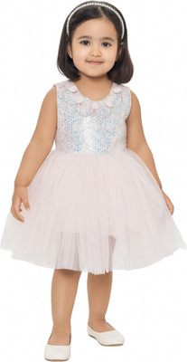 Takshak Fashion Baby Girls Below Knee Party Dress(Pink, Sleeveless)