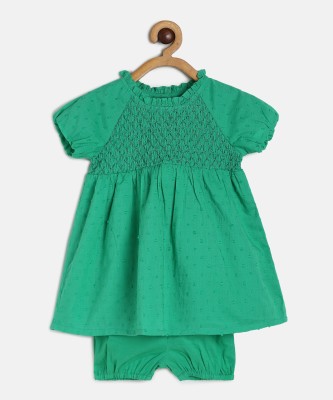 MINI KLUB Girls Midi/Knee Length Casual Dress(Green, Short Sleeve)