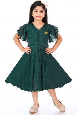 SHB COLLECTION Indi Girls Midi/Knee Length Casual Dress(Green, Short Sleeve)