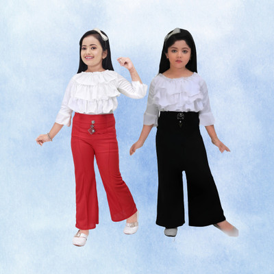 M Anisha Dresses Girls Calf Length Casual Dress(Red, 3/4 Sleeve)