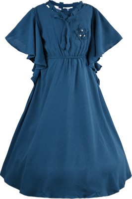 Wishkaro Girls Midi/Knee Length Casual Dress(Blue, Fashion Sleeve)