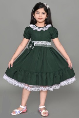 New R Famous Girls Below Knee Casual Dress(Green, Short Sleeve)