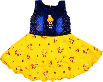 ARUNA CREATIONn Baby Girls Midi/Knee Length Casual Dress(Yellow, Sleeveless)