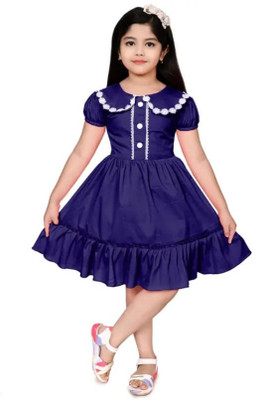 SAFASIJA Girls Midi/Knee Length Casual Dress(Blue, Short Sleeve)
