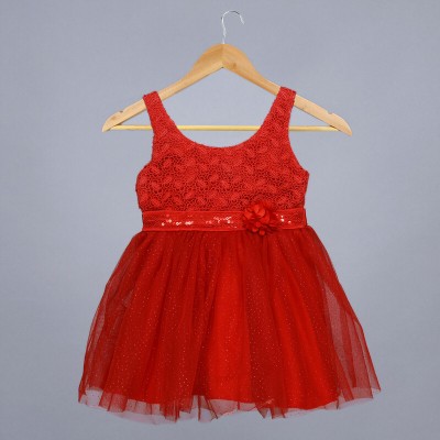 little josh Indi Girls Midi/Knee Length Festive/Wedding Dress(Red, Sleeveless)