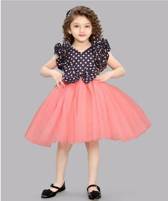 DPFABRICS Indi Girls Midi/Knee Length Casual Dress(Orange, Cap Sleeve)