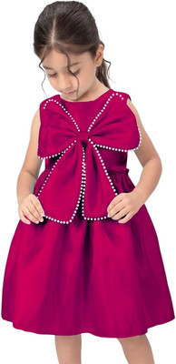 RADHEKRISHNATEX Indi Girls Midi/Knee Length Party Dress(Pink, Sleeveless)