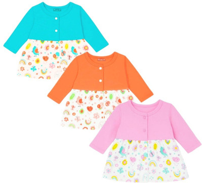SME Indi Baby Girls Below Knee Casual Dress(Multicolor, Full Sleeve)