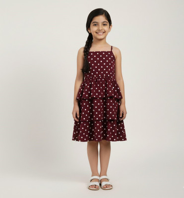 Elevate Styles Indi Girls Calf Length Festive/Wedding Dress(Maroon, Sleeveless)