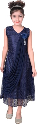 SKY HEIGHTS Girls Maxi/Full Length Party Dress(Blue, Sleeveless)