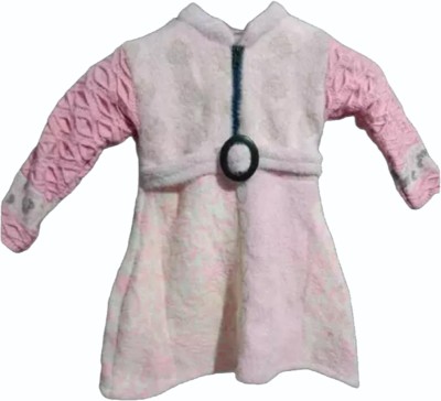 Arhan Traders Girls Calf Length Casual Dress(Pink, Full Sleeve)