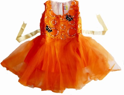 mudgal india creations Baby Girls Above Knee Party Dress(Orange, Sleeveless)