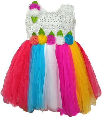 Pranav Retails Girls Midi/Knee Length Festive/Wedding Dress(Multicolor, Sleeveless)