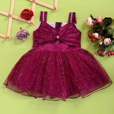 creative creation Girls Midi/Knee Length Festive/Wedding Dress(Purple, Sleeveless)