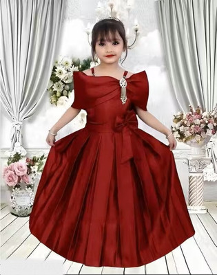 AYUB FASHION Girls Maxi/Full Length Party Dress(Red, Half Sleeve)