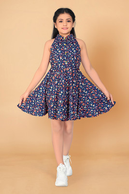 Fashion Dream Girls Above Knee Casual Dress(Dark Blue, Sleeveless)