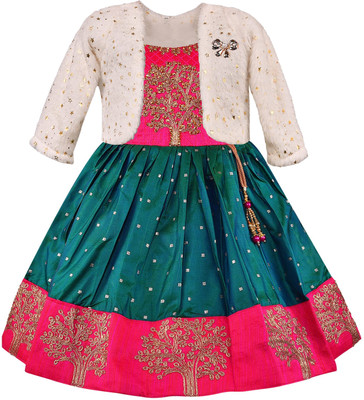 Wishkaro Girls Midi/Knee Length Party Dress(Multicolor, Full Sleeve)