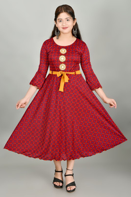 A M ENTERPRISE Girls Maxi/Full Length Party Dress(Maroon, 3/4 Sleeve)