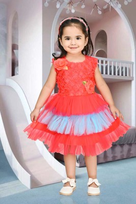 R.D.FASHION Baby Girls Midi/Knee Length Party Dress(Red, Sleeveless)