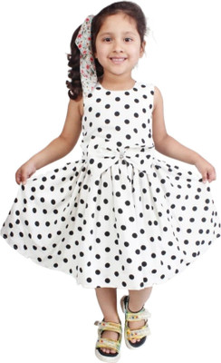 Alvastra Indi Girls Midi/Knee Length Casual Dress(White, Sleeveless)