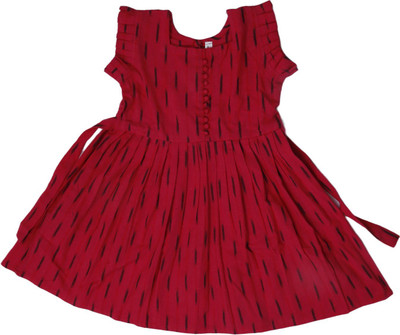 Littlemom Cottons Indi Girls Midi/Knee Length Casual Dress(Pink, Sleeveless)