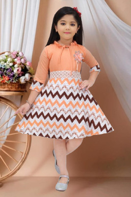 Bhimshankar Fashion Shop Girls Below Knee Party Dress(Multicolor, 3/4 Sleeve)