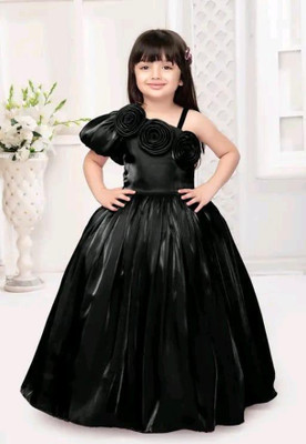 STAJMINADRESSES Girls Maxi/Full Length Party Dress(Black, Fashion Sleeve)