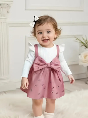 Classy Moda Girls Midi/Knee Length Casual Dress(Pink, Full Sleeve)