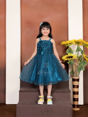 JADAFIYA Girls Calf Length Casual Dress(Light Blue, Sleeveless)
