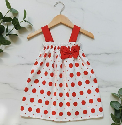 SnugCute Indi Baby Girls Midi/Knee Length Casual Dress(White, Red, Sleeveless)