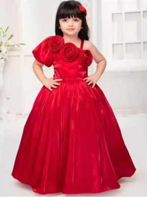 IKONIC FASHION Girls Maxi/Full Length Party Dress(Red, Fashion Sleeve)