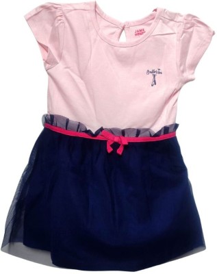 Shravya Passion Indi Girls Below Knee Casual Dress(Pink, Short Sleeve)