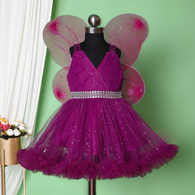 S K Fashion Baby Girls Midi/Knee Length Festive/Wedding Dress(Purple, Sleeveless)
