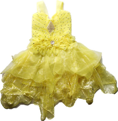 Arunaa Creation Baby Girls Midi/Knee Length Party Dress(Yellow, Sleeveless)
