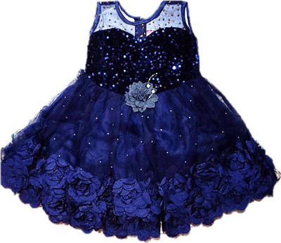 ARUNA CREATIONn Baby Girls Midi/Knee Length Party Dress(Blue, Sleeveless)