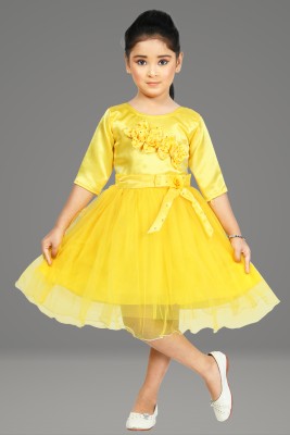 Kgn Garments Girls Midi/Knee Length Party Dress(Yellow, Half Sleeve)