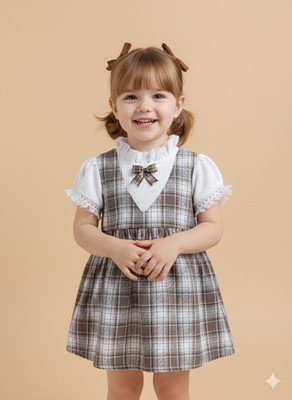 LACKii DOLL Indi Baby Girls Above Knee Casual Dress(Brown, Short Sleeve)