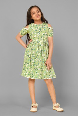 Mirrow Trade Girls Midi/Knee Length Casual Dress(Light Green, Short Sleeve)
