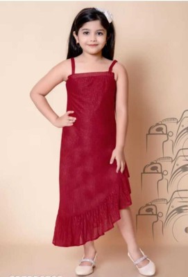 HouseOfCommon Girls Maxi/Full Length Party Dress(Maroon, Sleeveless)