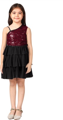 naughty ninos Girls Midi/Knee Length Party Dress(Maroon, Sleeveless)