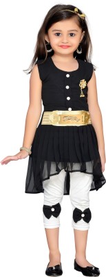 Adiva Indi Girls Midi/Knee Length Party Dress(Black, Sleeveless)